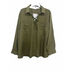 Marc New York Andrew  Place Up Army Green Roll Tab Women's Blouse Size1X MRSP$59